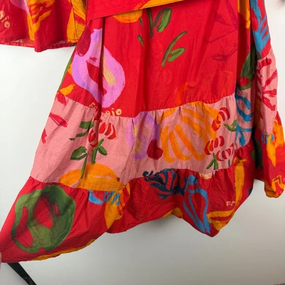 Farm Rio Tropical Fruit Printed Mini Shirt Dress Small Multicolor Belted Resort - Picture 5 of 13